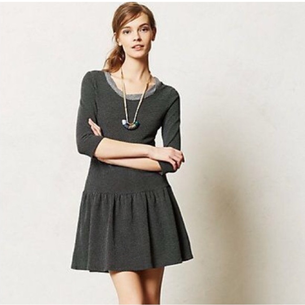 Anthropologie Puella Women's Textured Abingdon Dress Extra Small Gray/Black - Picture 2 of 8